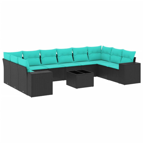 vidaXL 11 Piece Garden Sofa Set with Cushions Black Poly Rattan
