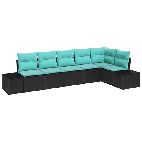 vidaXL Garden Sofa Set with Cushion 6 pcs Black Poly Rattan, Chill in Style: Modular Outdoor Sofa Set for Garden, Terrace, Weather-Resistant Rattan, Perfect for Relaxation