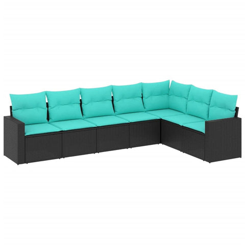 vidaXL Patio Sofa Set with Cushions 7 Piece, Outdoor Conversation Set, Sectional Sofa for Balcony Garden, Patio Furniture, Black Poly Rattan