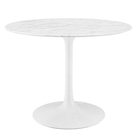 Modway Lippa 40" Mid-Century Dining Table with Round Artificial Marble Top in White