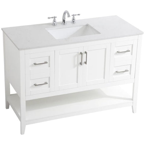 Elegant Decor Aubrey 48" Single Quartz Top Bathroom Vanity in White