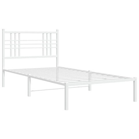 vidaXL White Metal Bed Frame-Single Size with Headboard-Modern Steel Construction-Powder-Coated-81.5" x41.3 x35.4