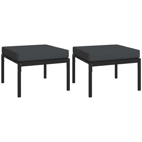 vidaXL Outdoor Footstool 2 Pcs - Patio Garden Ottoman Footrest with Gray Cushions - Modular Steel Frame - Comfortable Outdoor Seating for Terrace, Deck, Yard - Black and Gray, 23.6"x23.6"x13.8"