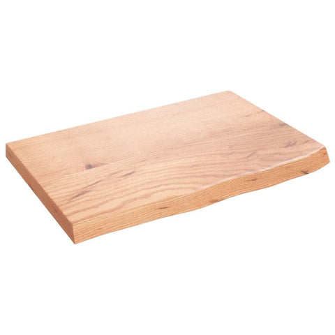 vidaXL Solid Oak Wood Bathroom Countertop, Varnished Surface, Versatile Usage, Live Edge Design, Light Brown, 23.6"x15.7"x(0.8"-1.6")