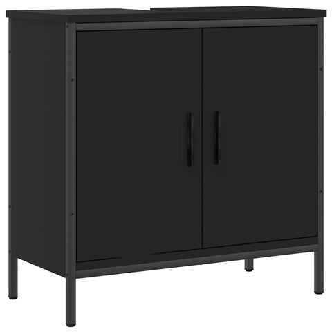 vidaXL Black Bathroom Sink Cabinet - Engineered Wood Vanity with Powder-Coated Steel Frame, 23.6"x11.8"x23.6", Easy to Assemble