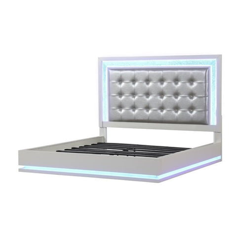 Matrix Furniture Group Passion LED King Bed Made with Wood in Milky White