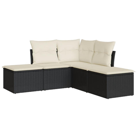 vidaXL Patio Sofa Set with Cushions 5 Piece, Outdoor Conversation Set with Storage, Patio Furniture Set, Modern Style, Black Poly Rattan