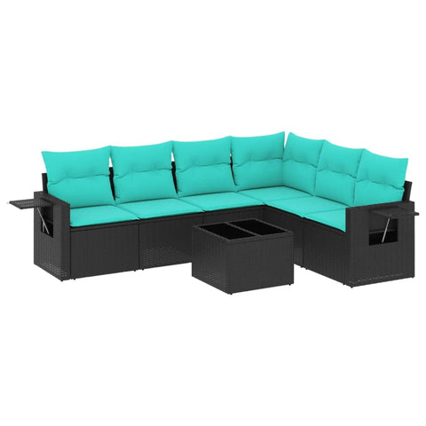 vidaXL Patio Sofa Set with Cushions 7 Piece, Outdoor Conversation Set, Sectional Sofa for Balcony Garden, Modern Style, Black Poly Rattan