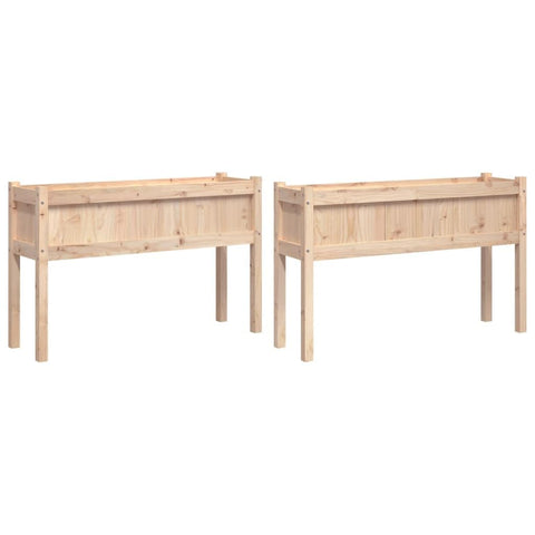 vidaXL Garden Planters with Legs - 2 Pcs Solid Pine Wood - Brown Rectangular Flower Box for Outdoor Patio Balcony 43.3"x12.2"x27.6"