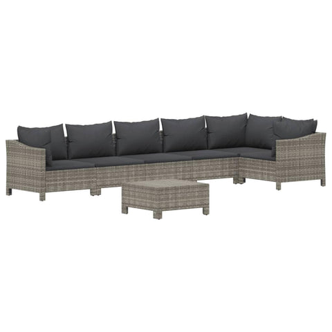 vidaXL Patio Furniture Set 7 Piece, Outdoor Armchair Sofa Ottoman with Cushions, Sectional Conversation Set for Garden Balcony, Gray Poly Rattan