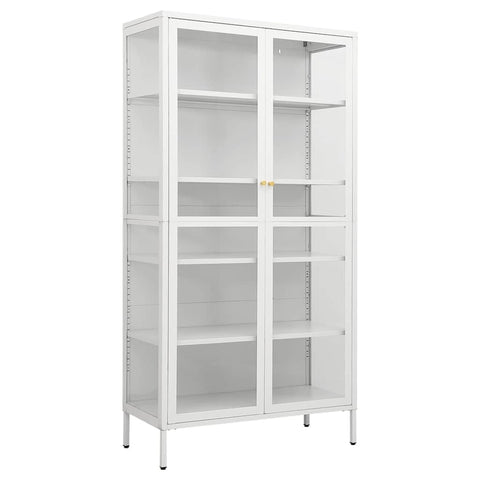 vidaXL Display Cabinet Home Indoor Bedroom Living Room Storage Shelf Book Side High China Cabinet Furniture White Steel and Tempered Glass
