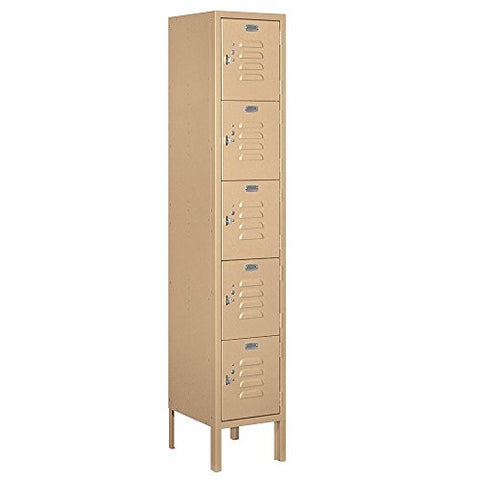 12 Inch Wide Five Tier Box Style Standard Metal Locker - 1 Wide - 5 Feet High - 12 Inches Deep - Tan - Unassembled