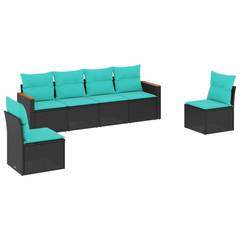 vidaXL Patio Sofa Set with Cushions 6 Piece, Outdoor Conversation Set, Sectional Sofa for Balcony Garden, Modern Style, Black Poly Rattan