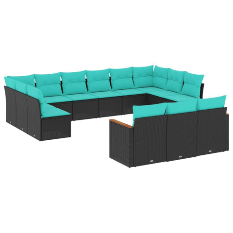 vidaXL Patio Sofa Set - Outdoor Furniture w/Cushions 13pc Black, PE Rattan, Modular Design, Weather-, Assembly Required, Dimensions: Corner Seat 24.4"x24.4"x27.2", Arm Sofa 24.2"x24.4"x27.2", Cent...