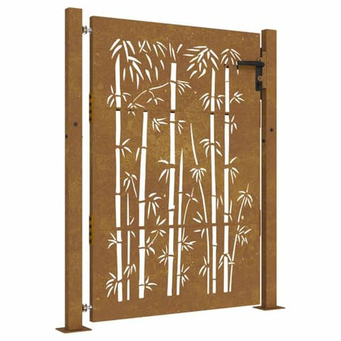 vidaXL Garden Gate, Locking Fence Gate, Hinged Gate for Patio Outdoor, Entrance Barrier Decorative Door, 41.3"x51.2" Corten Steel Bamboo Design