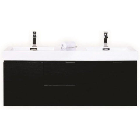 Oakestry Bliss 60 Inch Wall Mounted Bathroom Vanity Black Finish Modern Floating Cabinet with Double Integrated Ceramic Sinks and Soft Close Drawers for Large Bathrooms