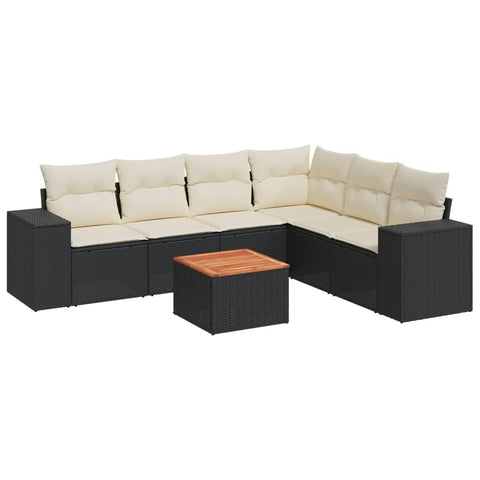 vidaXL Patio Sofa Set with Cushions 7 Piece, Outdoor Conversation Set, Sectional Sofa for Balcony Garden, Modern Style, Black Poly Rattan