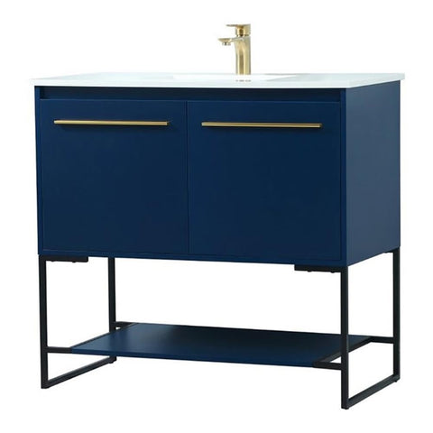 Elegant Decor Sloane 36" MDF and Steel Single Bathroom Vanity in Blue