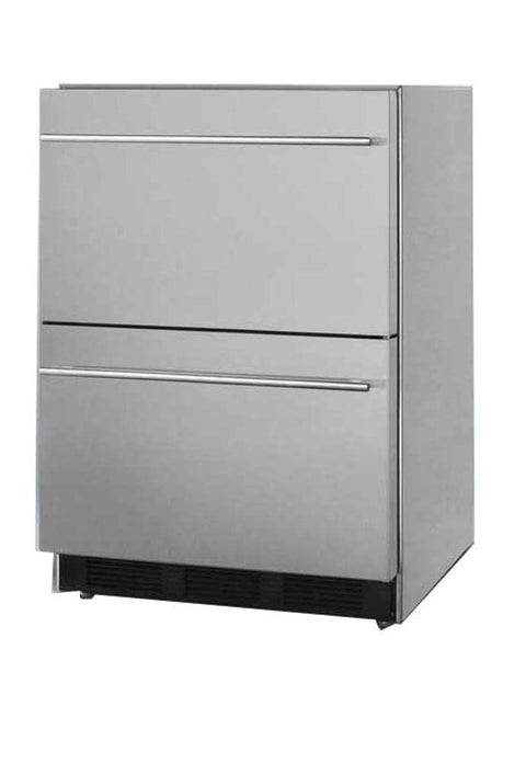 Commercially approved two-drawer auto defrost all-refrigerator in full stainless steel for built-in or freestanding use