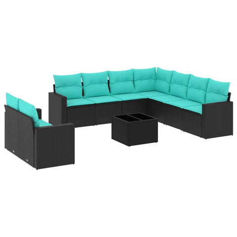 vidaXL Patio Sofa Set with Cushions 10 Piece, Outdoor Sectional Sofa, Conversation Set for Balcony Garden, Patio Furniture, Black Poly Rattan