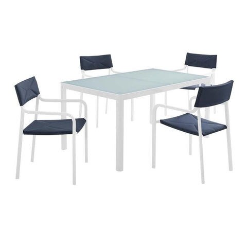 Modway Raleigh 5-Piece Aluminum Fabric Outdoor Patio Dining Set in White/Navy