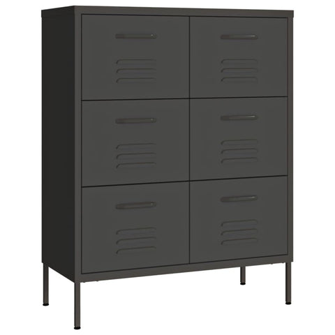 vidaXL Anthracite Drawer Cabinet - Industrial-Style Steel Storage Unit with 6 Drawers, Fully Extendable - Compact and Easy to Clean â€“ 31.5"x13.8"x40"