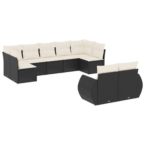 vidaXL Patio Sofa Set with Cushions 9 Piece, Outdoor Conversation Set, Sectional Sofa for Balcony Garden, Modern Style, Black Poly Rattan