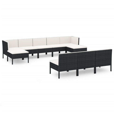 vidaXL Patio Lounge Set 10 Piece with Cushions Outdoor Garden Terrace Yard Sofa Seating Seat Lounging Set Furniture Poly Rattan Black