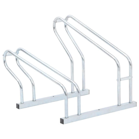 vidaXL Silver Galvanized Steel Bicycle Stand - Freestanding Bike Rack for 2, Space-Saving High-Low Design, Stable & Indoor/Outdoor Compatible, 4005573
