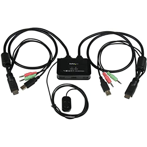 StarTech.com 2 Port USB HDMI Cable KVM Switch with Audio and Remote Switch - USB Powered KVM with HDMI - Dual Port HDMI KVM Switch (SV211HDUA),Black
