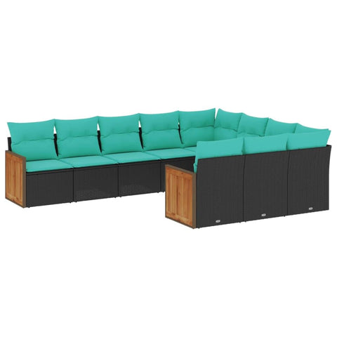 vidaXL Patio Sofa Set with Cushions 10 Piece, Outdoor Conversation Set with Storage, Patio Furniture Set, Modern Style, Black Poly Rattan