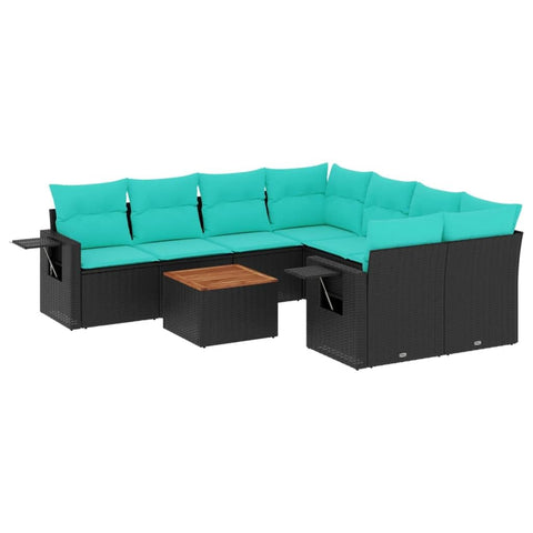 vidaXL Patio Sofa Set with Cushions 9 Piece, Outdoor Conversation Set, Sectional Sofa for Balcony Garden, Modern Style, Black Poly Rattan