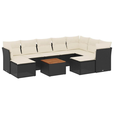 vidaXL Patio Sofa Set with Cushions 10 Piece, Outdoor Conversation Set with Storage, Patio Furniture Set, Modern Style, Black Poly Rattan