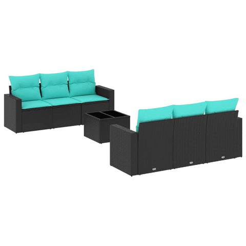 vidaXL Patio Sofa Set with Cushions 7 Piece, Outdoor Sectional Sofa, Conversation Set for Balcony Garden, Patio Furniture, Black Poly Rattan