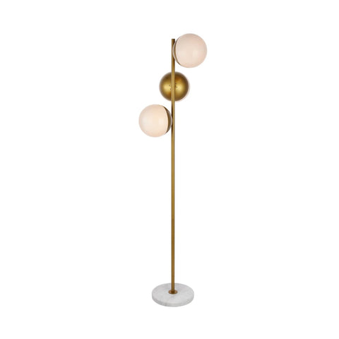 Elegant Lighting Living District Eclipse 3-Light Metal & Glass Floor Lamp in Brass/Frosted White