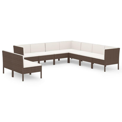 vidaXL Garden Lounge Set 9 Piece, Sectional Sofa for Outdoor, Couch with Cushions, Patio Lounge Set, Farmhouse Modern, Poly Rattan Brown