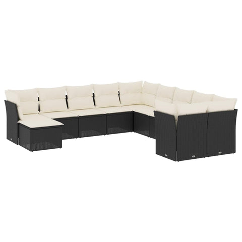 vidaXL Patio Sofa Set with Cushions 11 Piece, Outdoor Sectional Sofa, Conversation Set for Balcony Garden, Patio Furniture, Black Poly Rattan