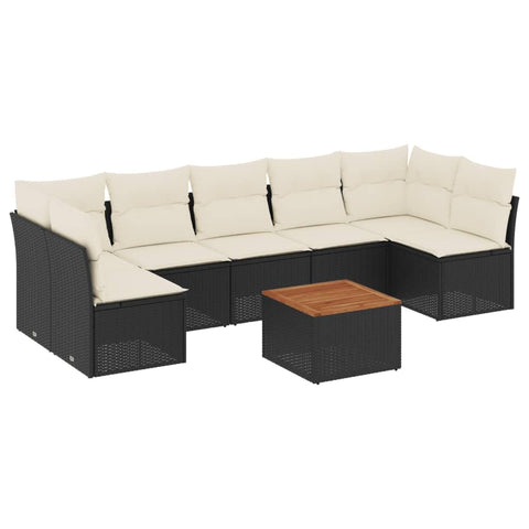 vidaXL Patio Sofa Set with Cushions 8 Piece, Outdoor Conversation Set, Patio Furniture Set for Balcony Garden, Modern Style, Black Poly Rattan