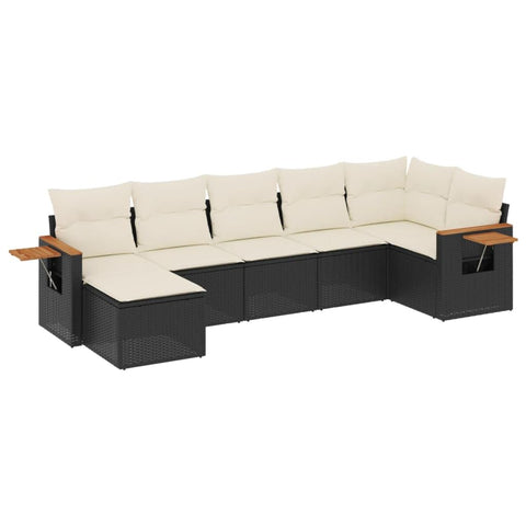 vidaXL Patio Sofa Set with Cushions 7 Piece, Outdoor Conversation Set, Sectional Sofa for Balcony Garden, Patio Furniture, Black Poly Rattan