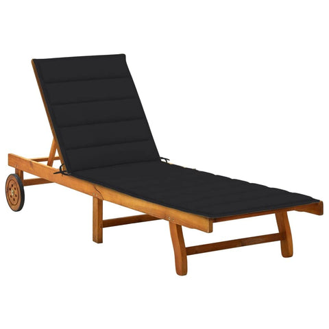 vidaXL Patio Lounge Chair, Outdoor Chaise Lounge Chair with Backrest, Sunlounger with Cushion, Sunbed for Backyard, Retro Style, Solid Acacia Wood