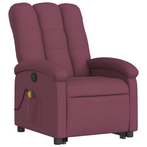 vidaXL Purple Fabric Massage Recliner-Chair with Lift-Assist - Plush Stand-Up Seating for Elderly, 6-Point Vibration Home Theater/Cinema Chair, 3205887
