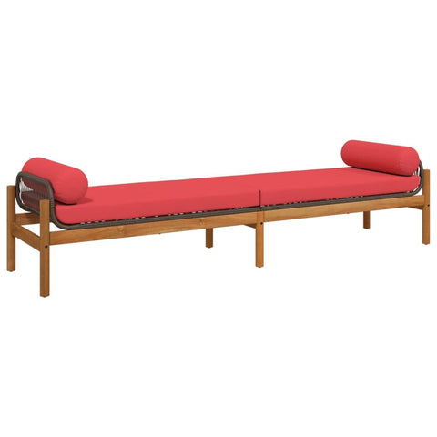 vidaXL Patio Bench with Cushion - Outdoor Loveseat, Brown Poly Rattan, Acacia, Weather-, 85" x 21.9" x 18.9"