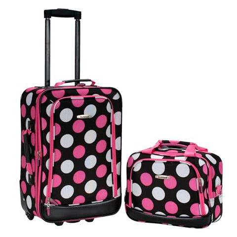 Rockland Fashion Softside Upright Luggage Set,Expandable, Multi/Pink Dot, 2-Piece (14/19)