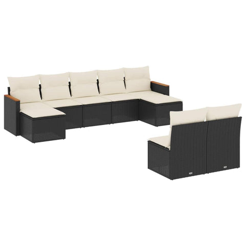 vidaXL Patio Sofa Set with Cushions 9 Piece, Outdoor Conversation Set, Sectional Sofa for Balcony Garden, Modern Style, Black Poly Rattan