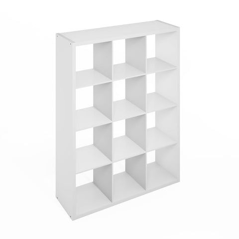 Furinno Simple Cube Storage Organizer, 12-Cube Display Shelf, Open Back Shelving Unit, Storage Shelves, Extra Thick Frame, for Organization and Storage, Living Room, Home Office, White