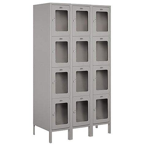 Salsbury Industries S-54368GY-U 15" Four Tier, 3 Wide x 6 Feet High x 18 Inches Deep, Unassembled See-Through Metal Locker, Gray