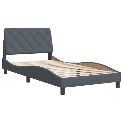 vidaXL Twin Velvet Bed Frame with Headboard Dark Grey 39.4 X 74.8 in Modern Design Ample Under Storage Soft Touch Comfort Bedroom Furniture Curved Designer Luxurious Stylish