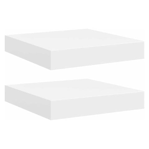 Oakestry Floating Wall Shelves Two Piece Set White MDF Metal Invisible Mount Modern Decorative Display Rack Space Saving Storage Organizer