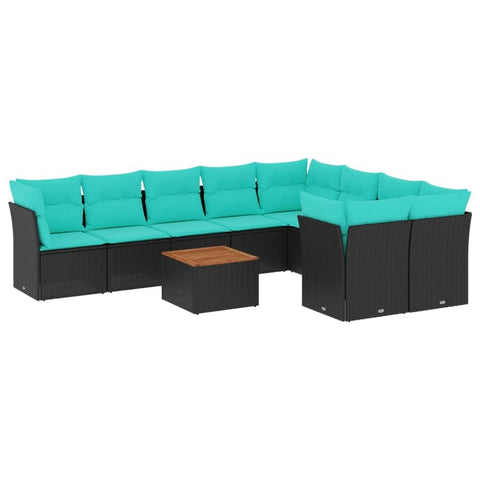 vidaXL Patio Sofa Set with Cushions 10 Piece, Outdoor Conversation Set, Patio Furniture Set for Balcony Garden, Modern Style, Black Poly Rattan