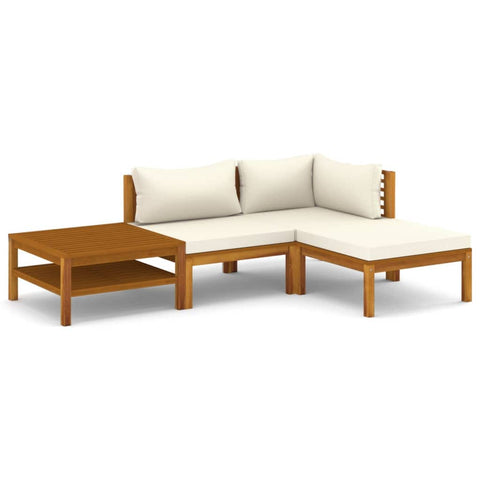 vidaXL Patio Lounge Set 4 Piece, Patio Furniture Set for Outdoor Garden, Sectional Sofa with Cushions, Corner Sofa, Retro Style, Solid Wood Acacia